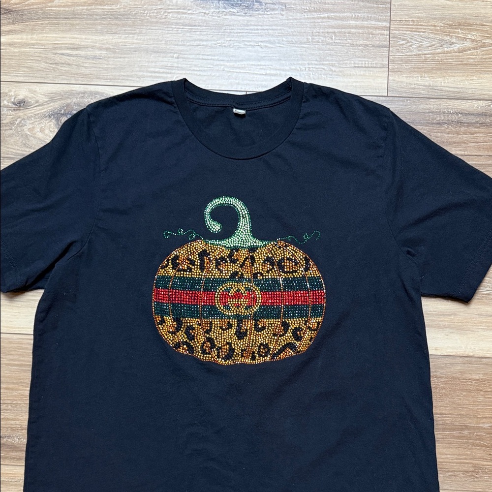 Black T-Shirt with Pumpkin Design